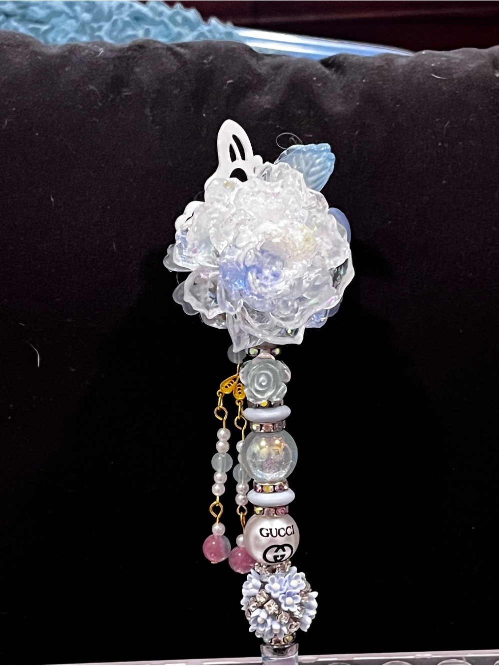Fashion designer handmade floral dangle focal fancy beaded pen